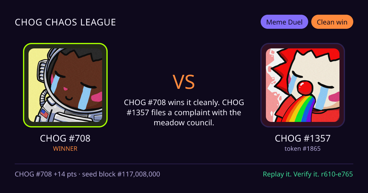 Highlight card: CHOG #708 versus CHOG #1357