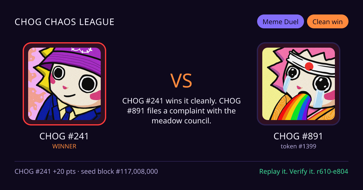 Highlight card: CHOG #241 versus CHOG #891