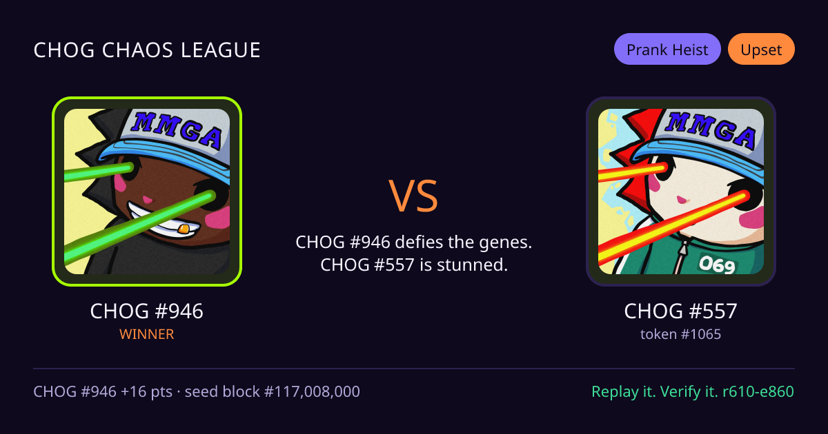 Highlight card: CHOG #946 versus CHOG #557