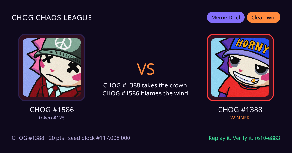 Highlight card: CHOG #1586 versus CHOG #1388