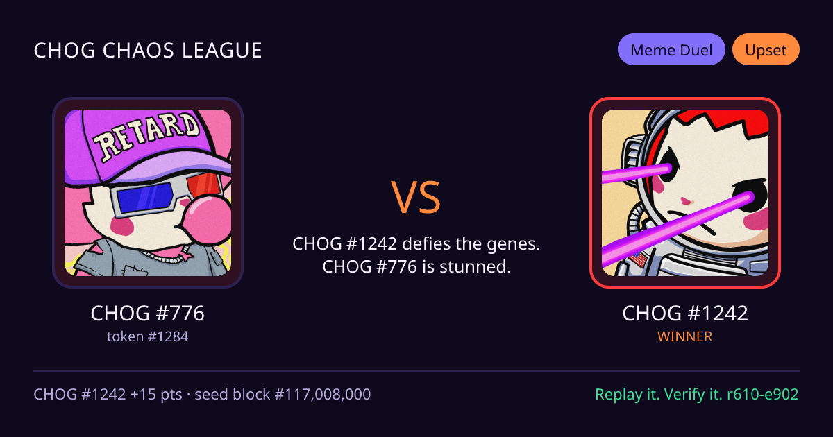 Highlight card: CHOG #776 versus CHOG #1242