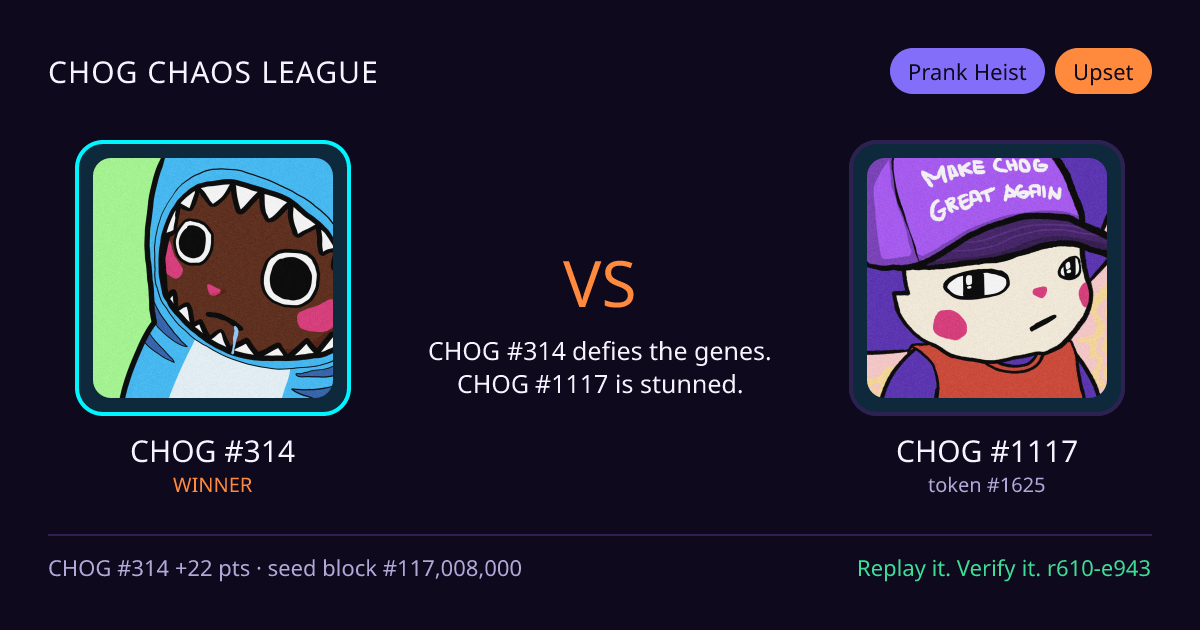 Highlight card: CHOG #314 versus CHOG #1117