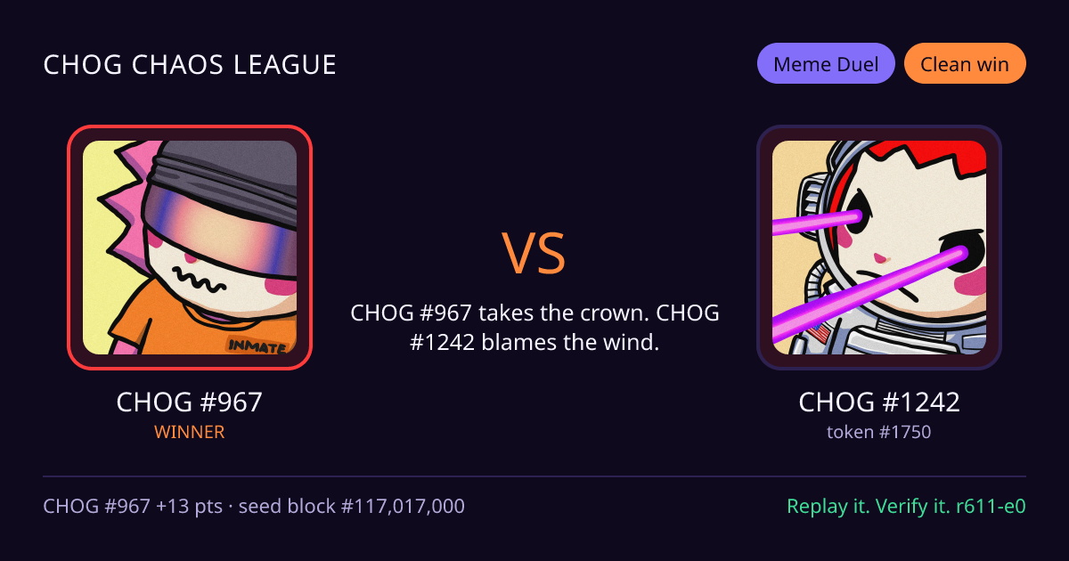 Highlight card: CHOG #967 versus CHOG #1242