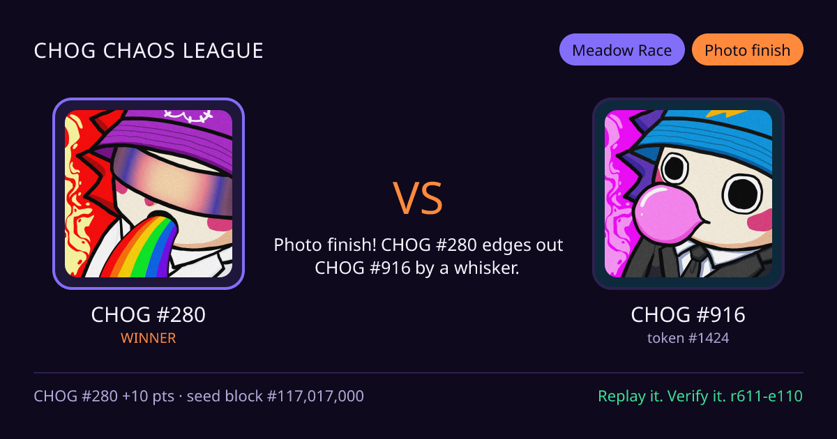 Highlight card: CHOG #280 versus CHOG #916