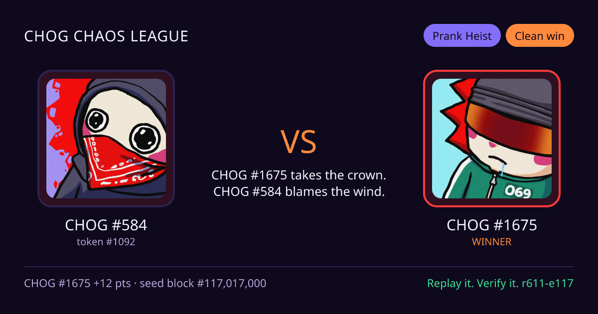 Highlight card: CHOG #584 versus CHOG #1675