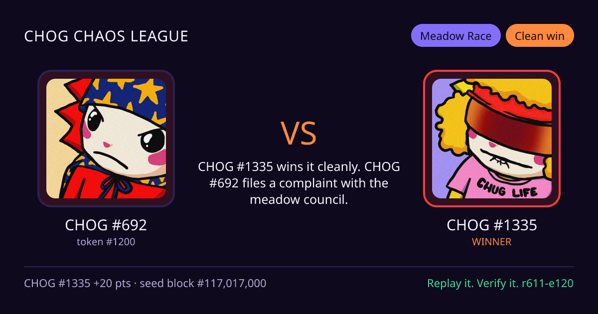 Highlight card: CHOG #692 versus CHOG #1335