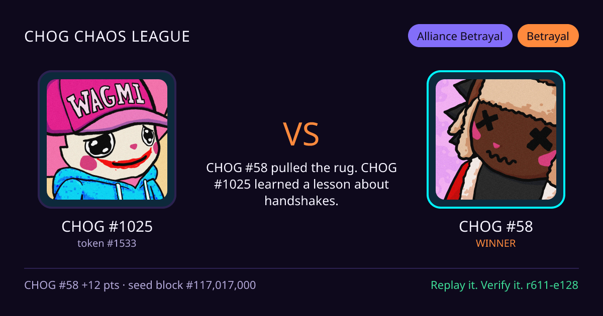 Highlight card: CHOG #1025 versus CHOG #58