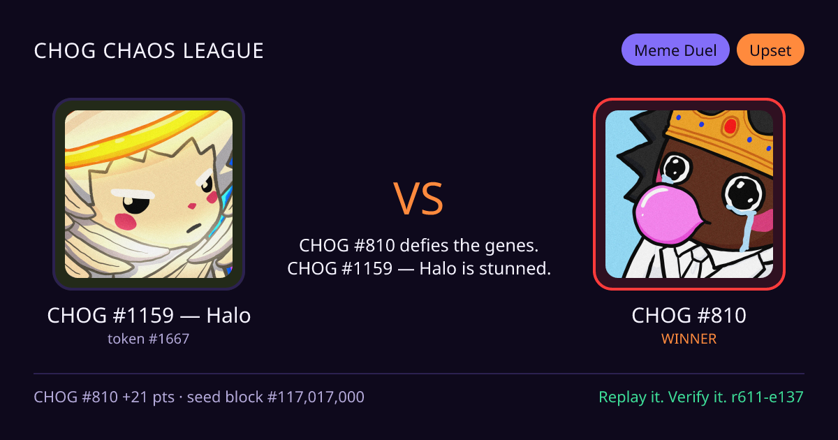 Highlight card: CHOG #1159 — Halo versus CHOG #810