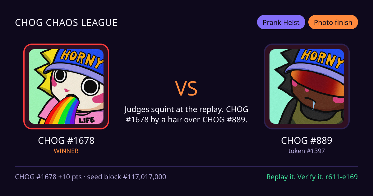 Highlight card: CHOG #1678 versus CHOG #889