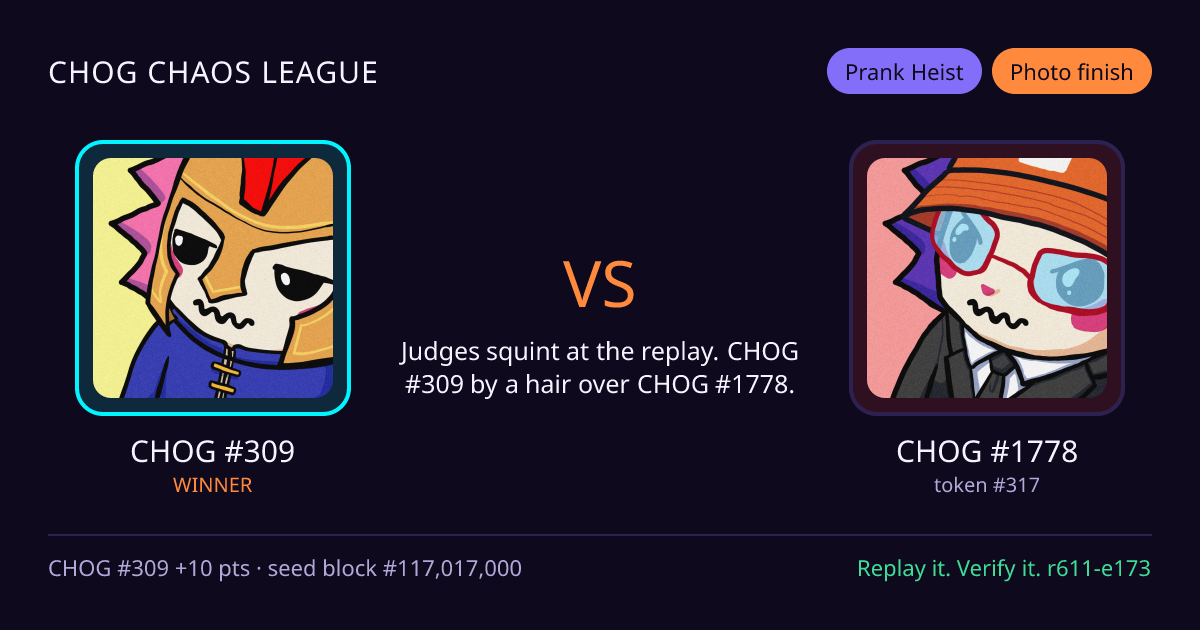 Highlight card: CHOG #309 versus CHOG #1778