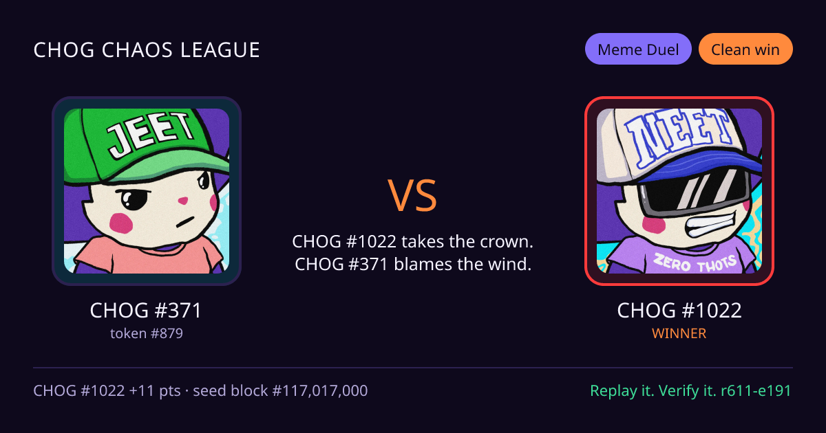 Highlight card: CHOG #371 versus CHOG #1022
