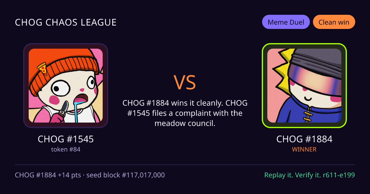 Highlight card: CHOG #1545 versus CHOG #1884