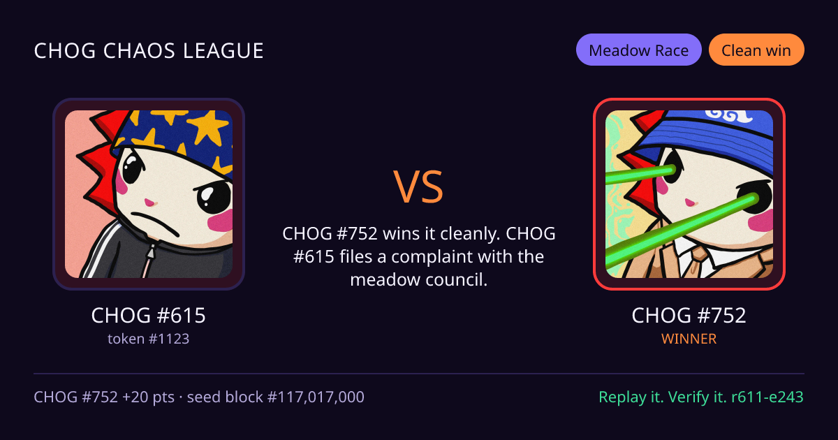 Highlight card: CHOG #615 versus CHOG #752