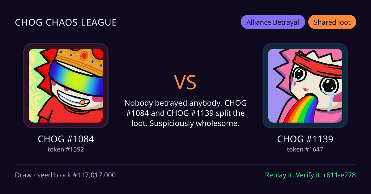 Highlight card: CHOG #1084 versus CHOG #1139