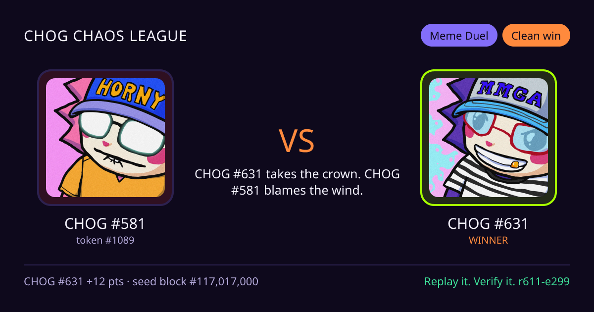 Highlight card: CHOG #581 versus CHOG #631