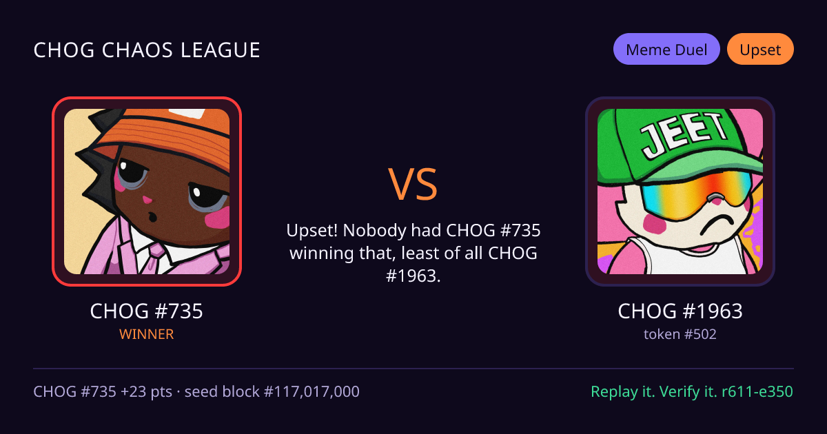 Highlight card: CHOG #735 versus CHOG #1963