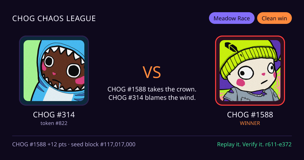Highlight card: CHOG #314 versus CHOG #1588