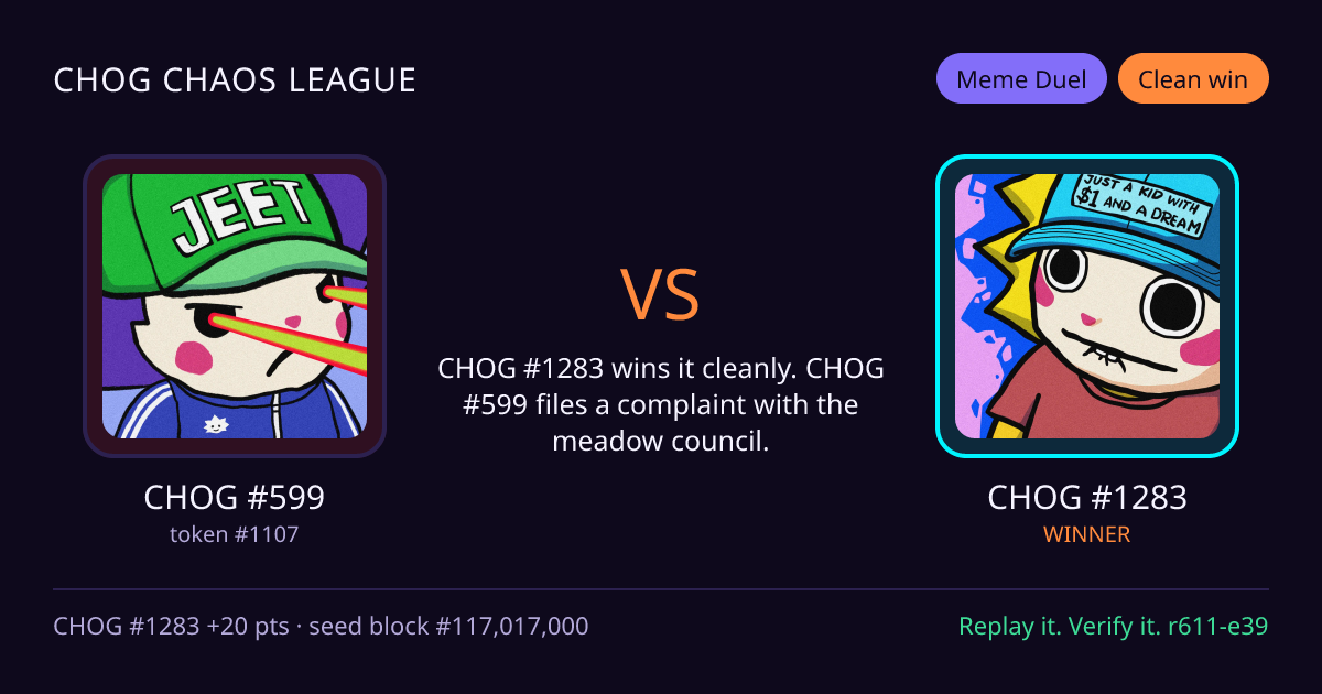 Highlight card: CHOG #599 versus CHOG #1283