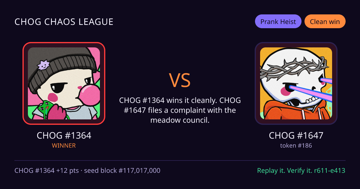 Highlight card: CHOG #1364 versus CHOG #1647