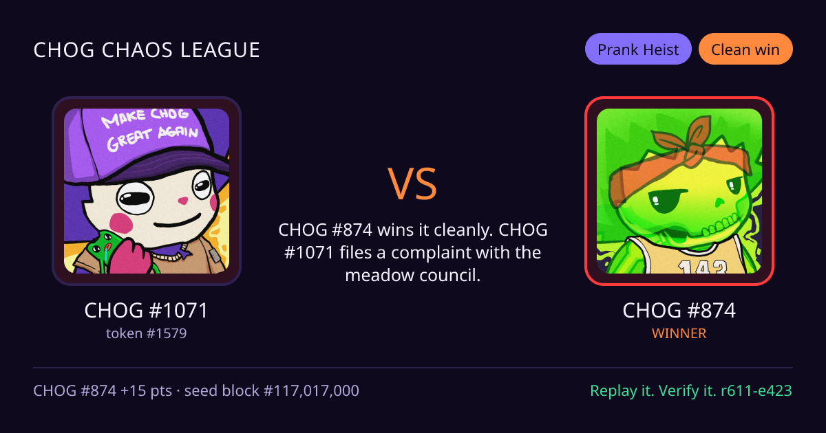 Highlight card: CHOG #1071 versus CHOG #874
