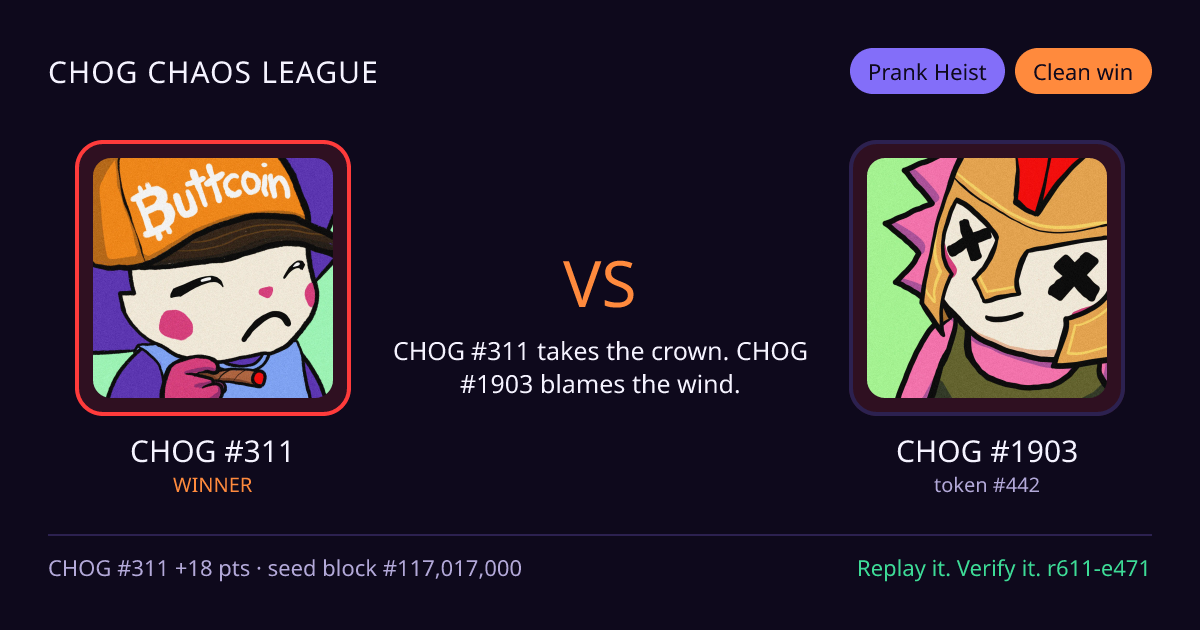 Highlight card: CHOG #311 versus CHOG #1903