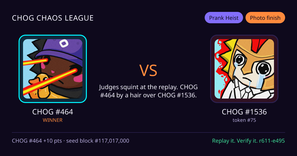 Highlight card: CHOG #464 versus CHOG #1536