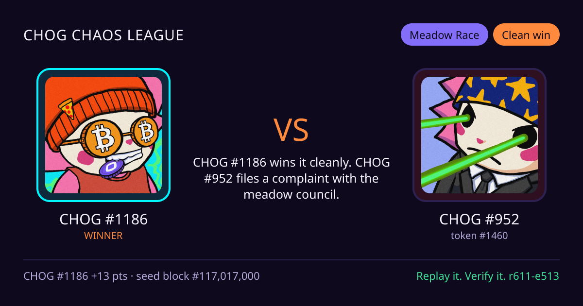 Highlight card: CHOG #1186 versus CHOG #952