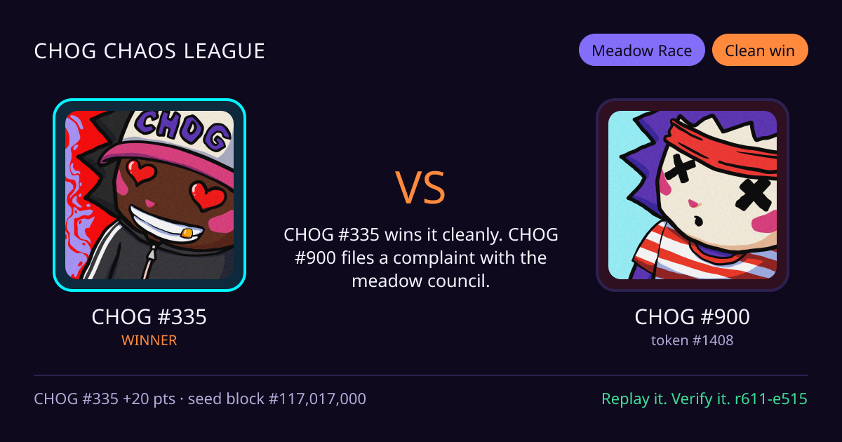 Highlight card: CHOG #335 versus CHOG #900