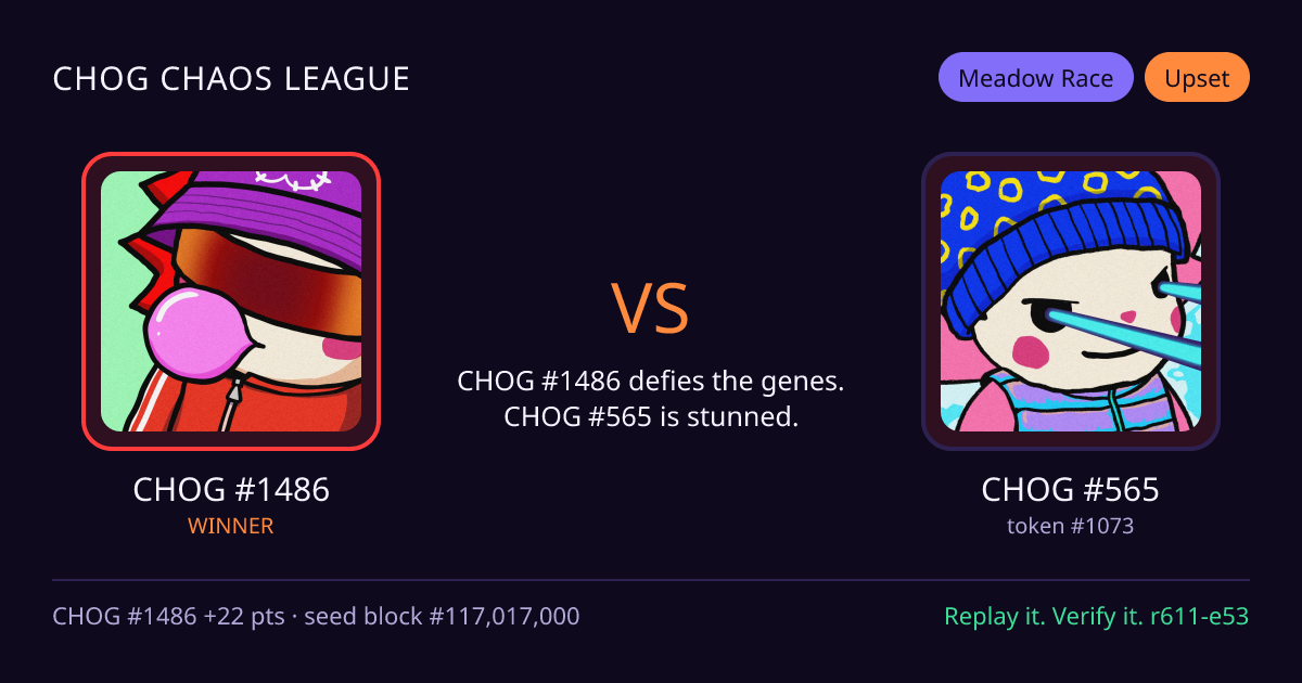 Highlight card: CHOG #1486 versus CHOG #565