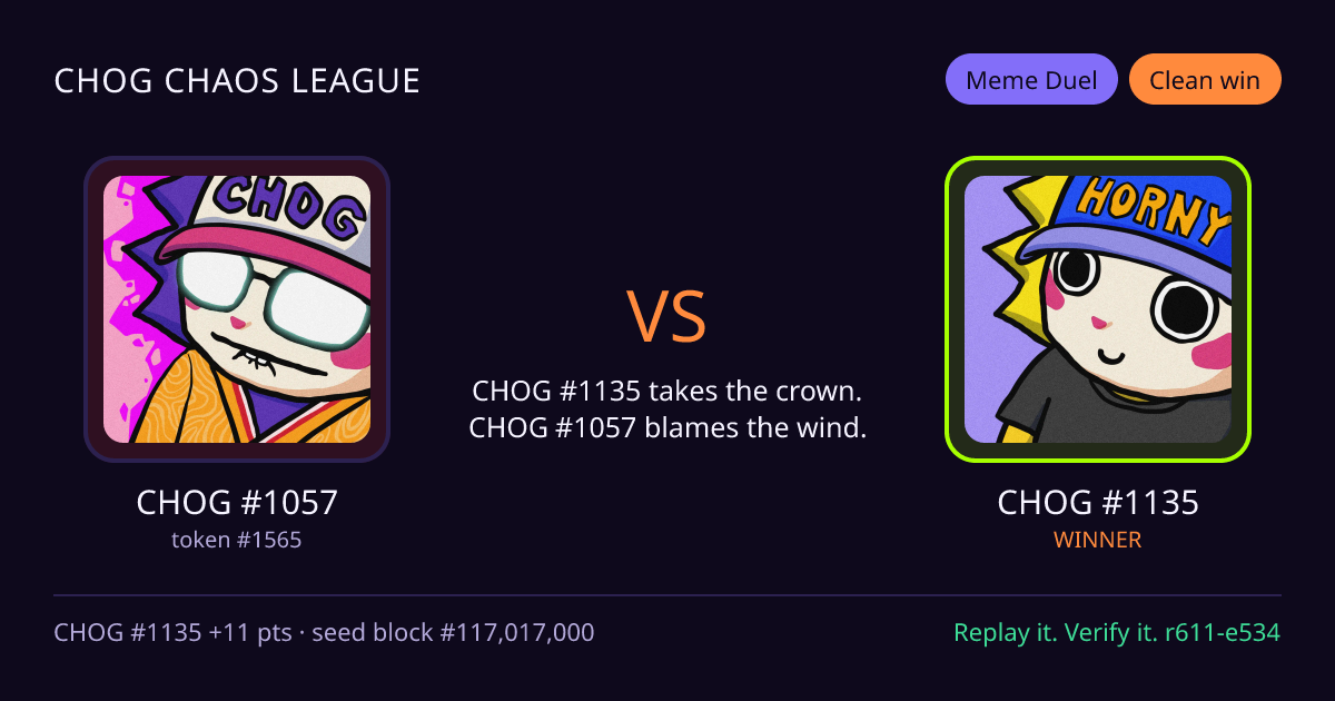 Highlight card: CHOG #1057 versus CHOG #1135