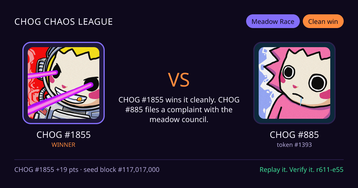 Highlight card: CHOG #1855 versus CHOG #885