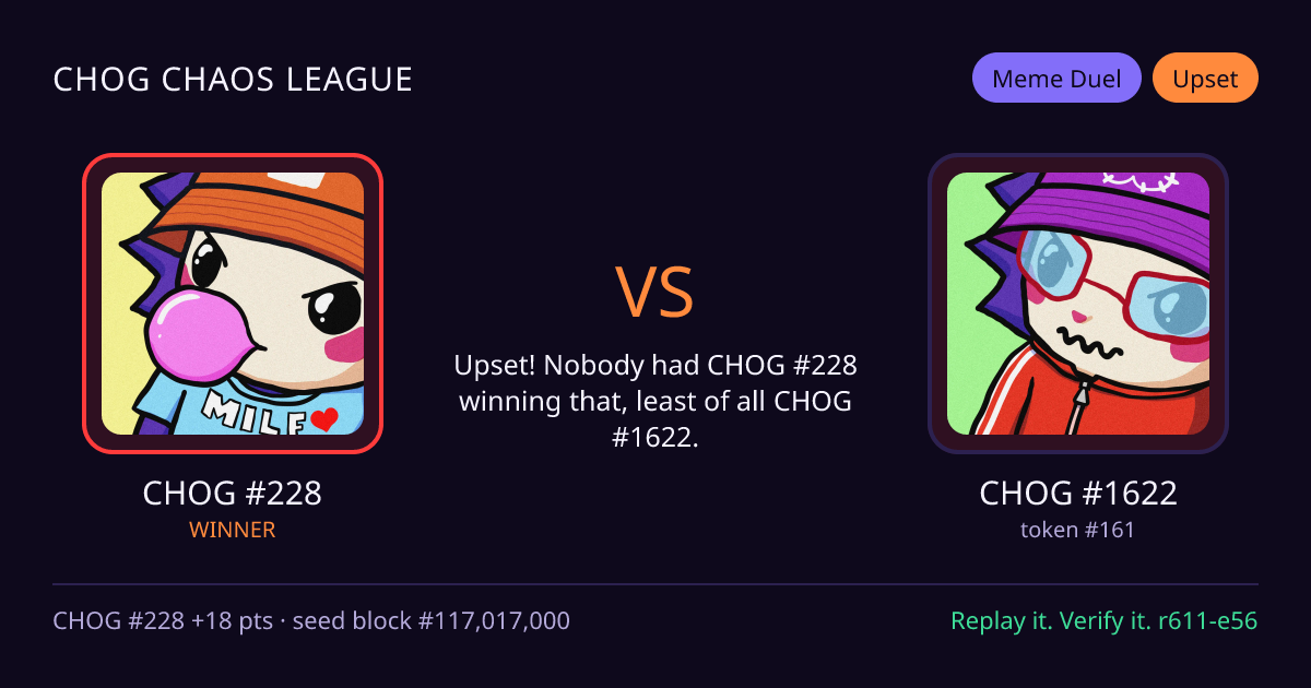 Highlight card: CHOG #228 versus CHOG #1622