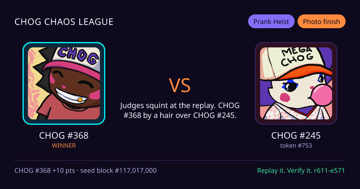 Highlight card: CHOG #368 versus CHOG #245