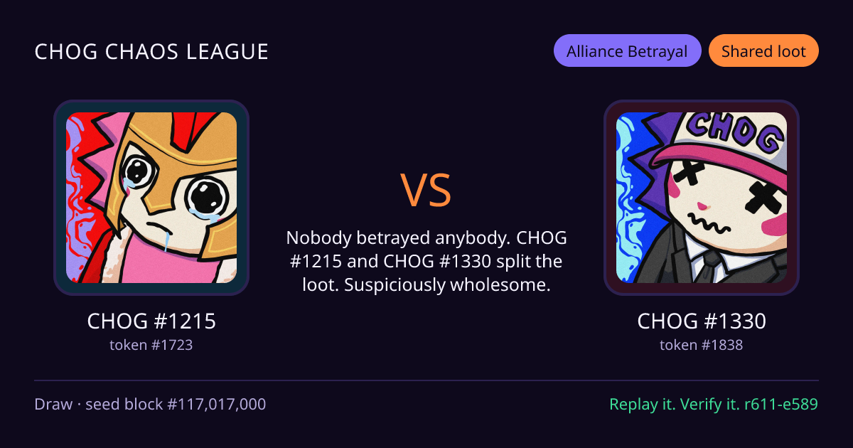 Highlight card: CHOG #1215 versus CHOG #1330