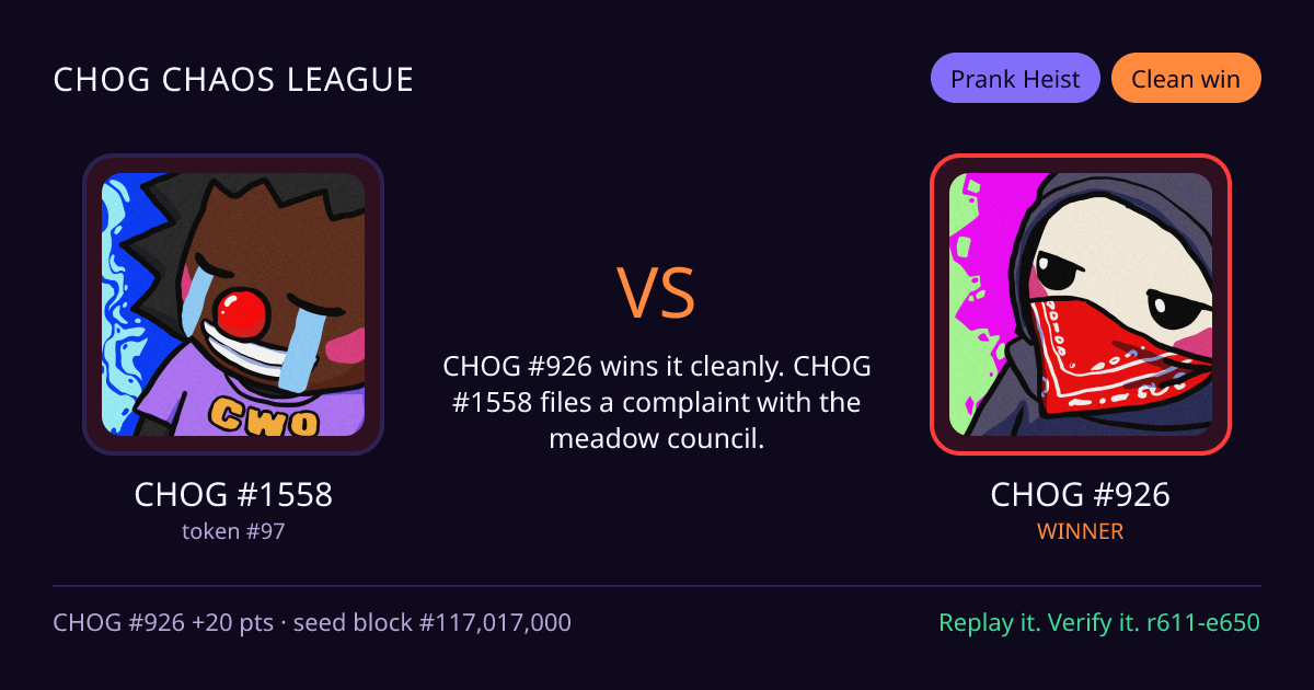 Highlight card: CHOG #1558 versus CHOG #926