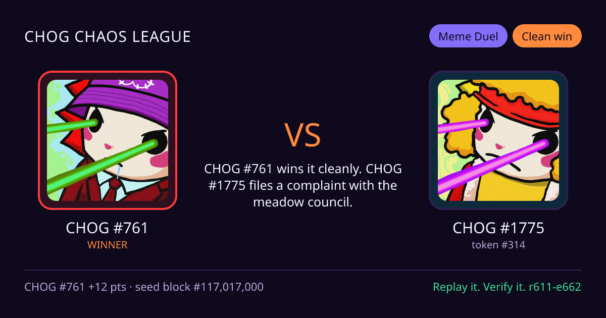 Highlight card: CHOG #761 versus CHOG #1775