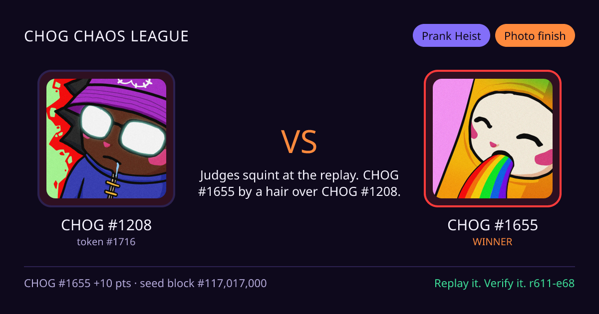 Highlight card: CHOG #1208 versus CHOG #1655
