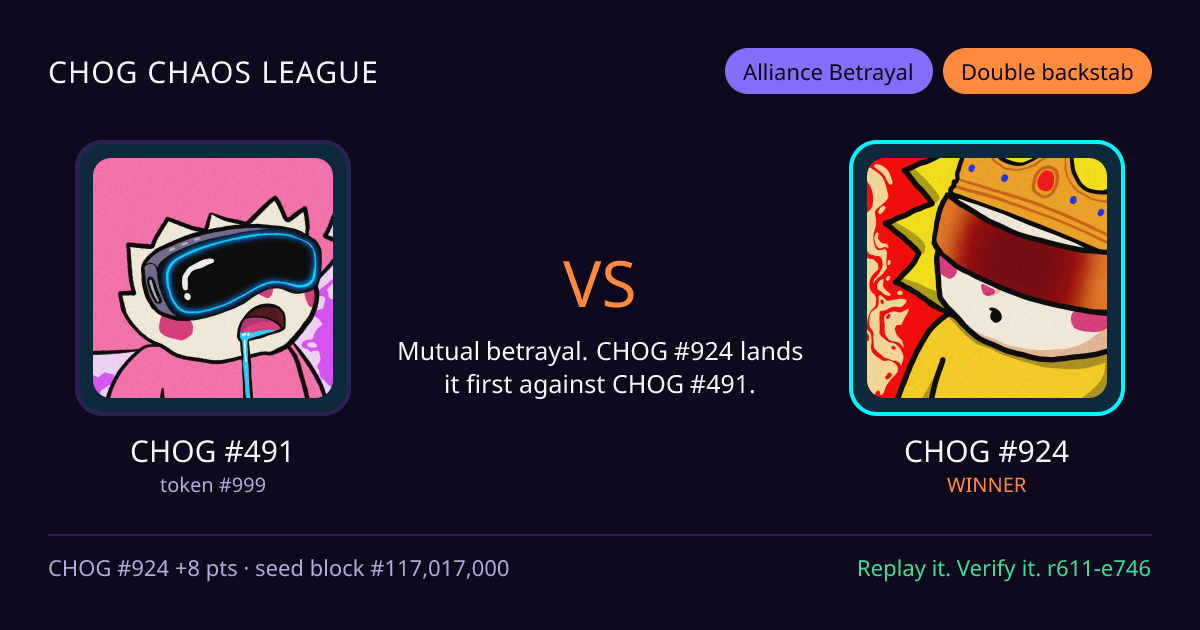 Highlight card: CHOG #491 versus CHOG #924