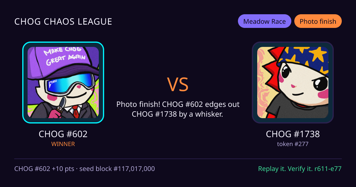 Highlight card: CHOG #602 versus CHOG #1738