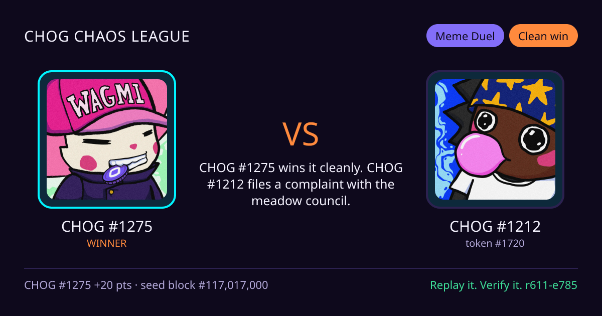 Highlight card: CHOG #1275 versus CHOG #1212