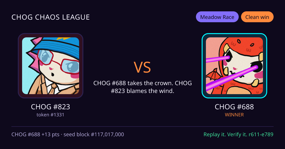 Highlight card: CHOG #823 versus CHOG #688