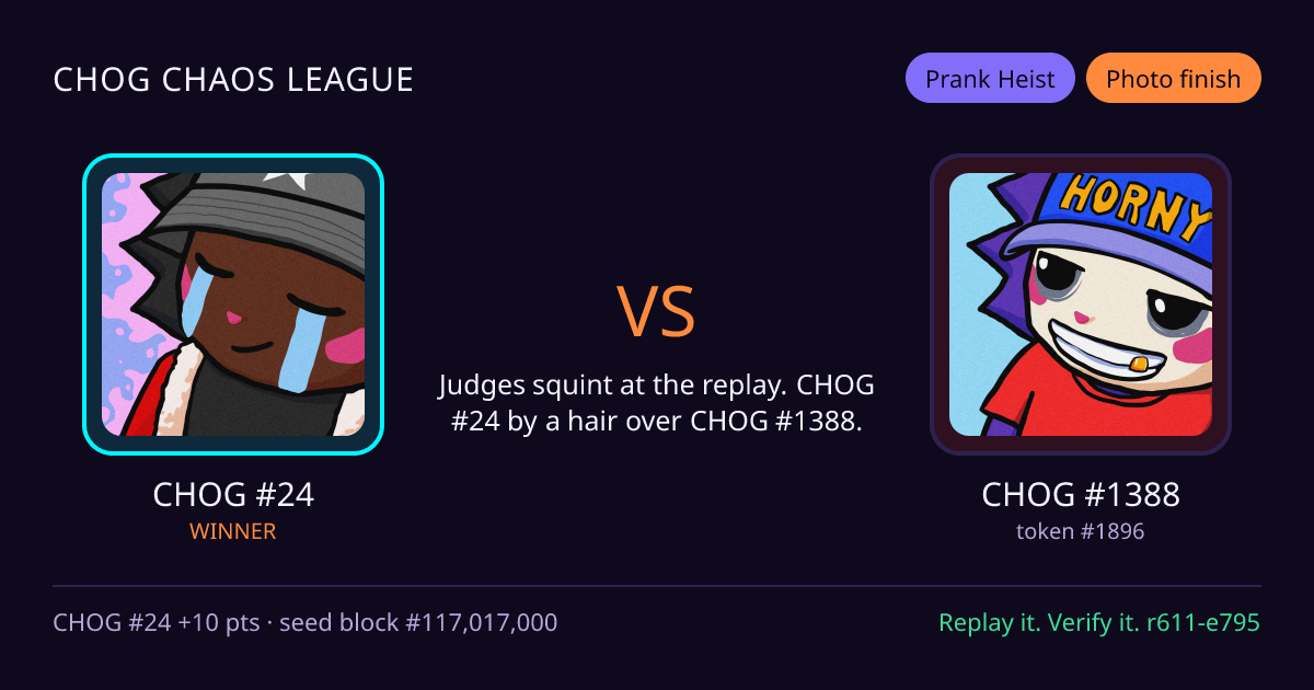 Highlight card: CHOG #24 versus CHOG #1388