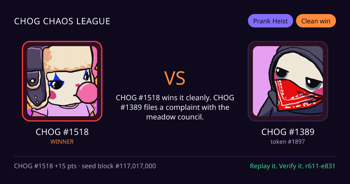 Highlight card: CHOG #1518 versus CHOG #1389