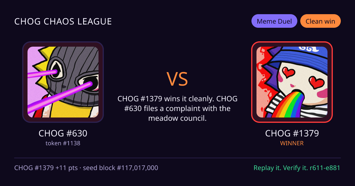 Highlight card: CHOG #630 versus CHOG #1379