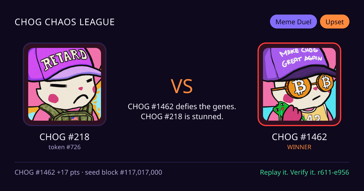 Highlight card: CHOG #218 versus CHOG #1462
