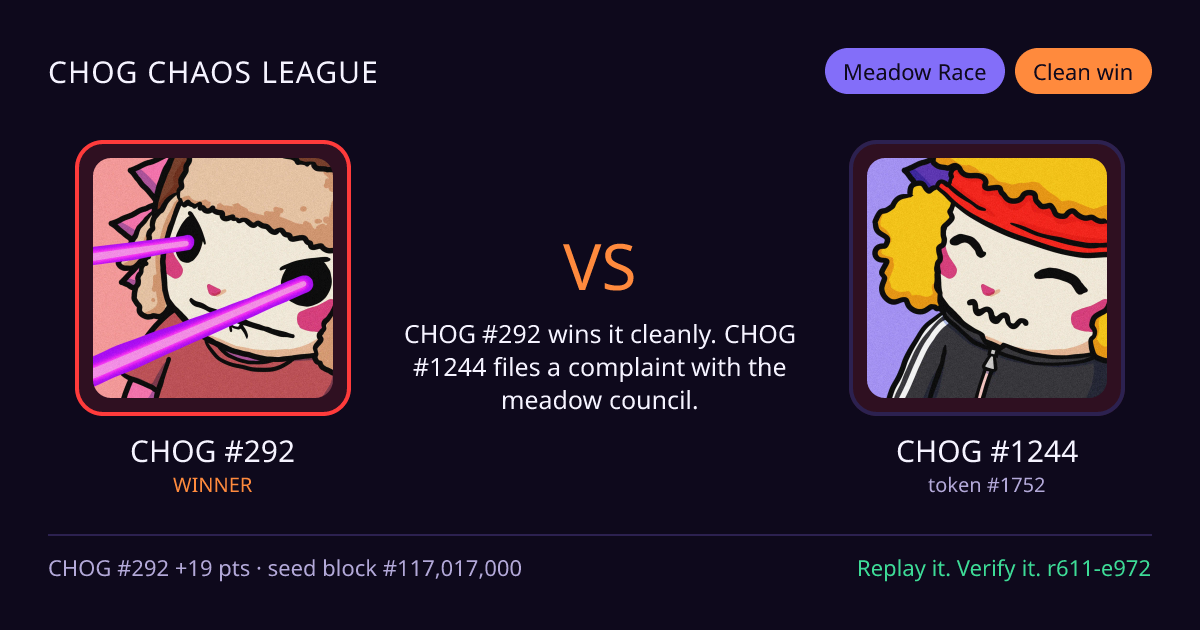 Highlight card: CHOG #292 versus CHOG #1244