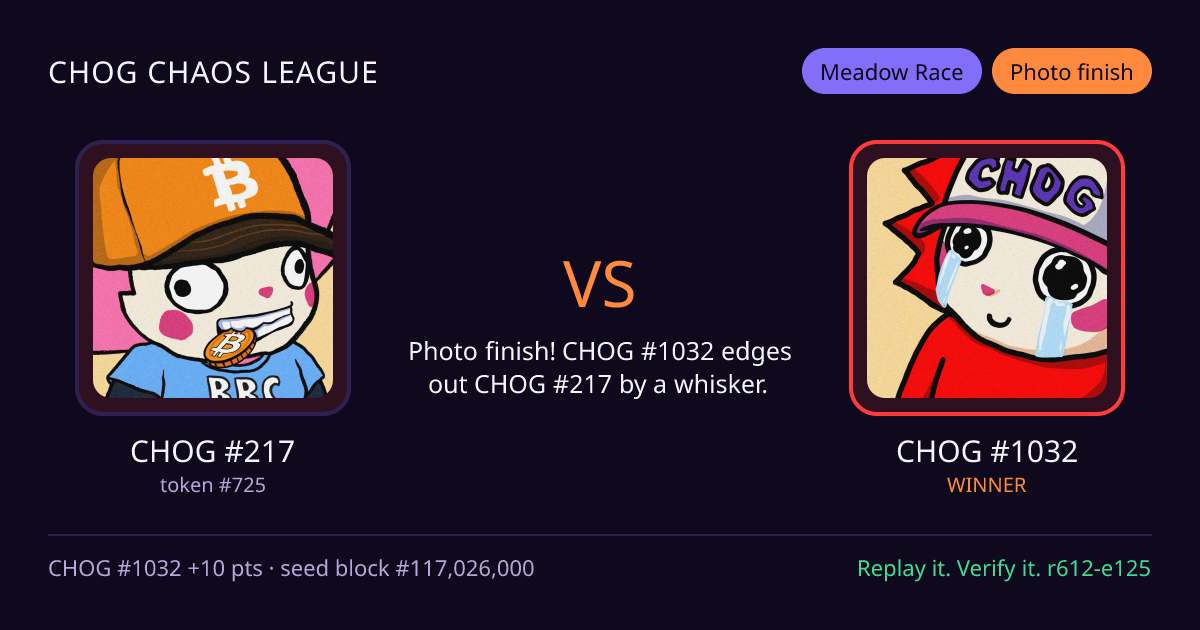 Highlight card: CHOG #217 versus CHOG #1032