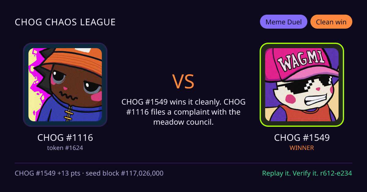 Highlight card: CHOG #1116 versus CHOG #1549