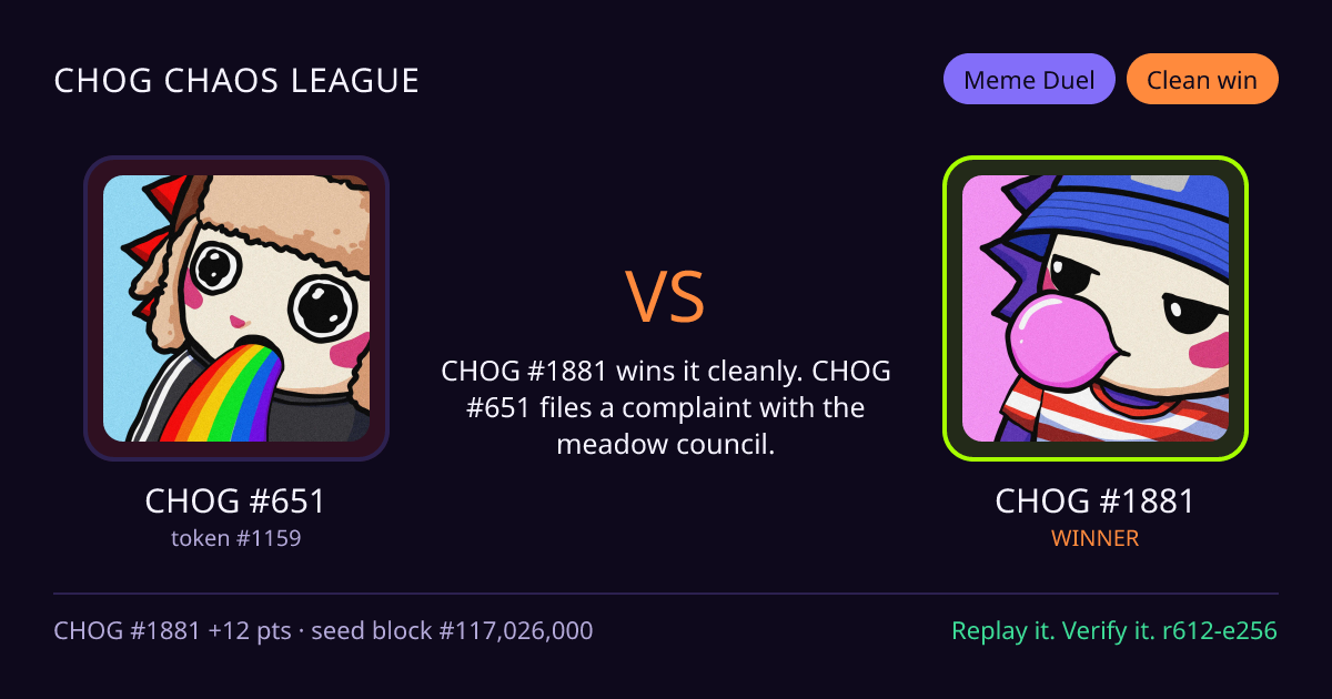 Highlight card: CHOG #651 versus CHOG #1881