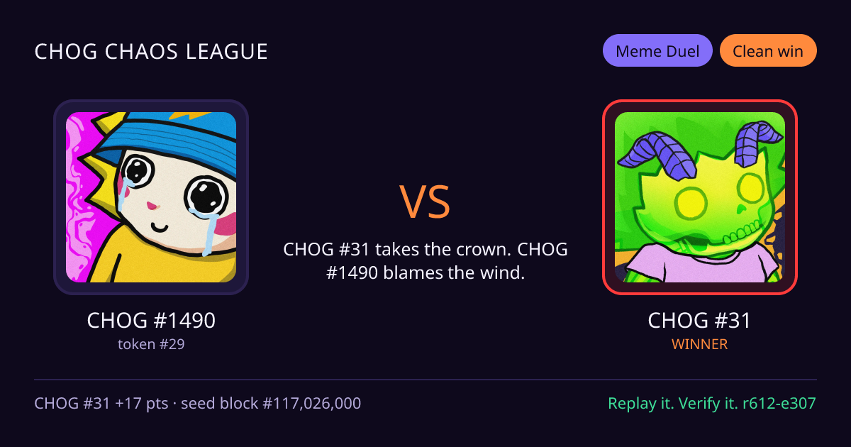 Highlight card: CHOG #1490 versus CHOG #31